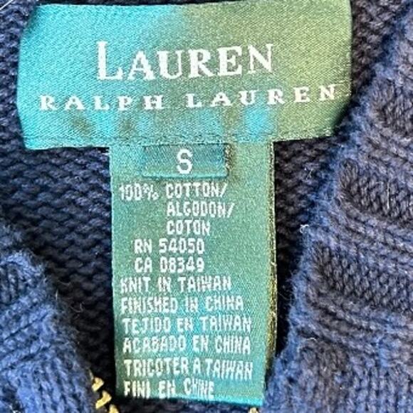 EUC Ralph Lauren 100% Cotton Knit Full Zip Hoodie Sweater Navy Size Small - Picture 5 of 14